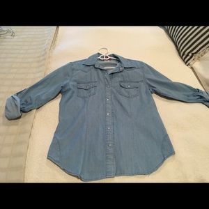 Light blue soft chambray button down blouse